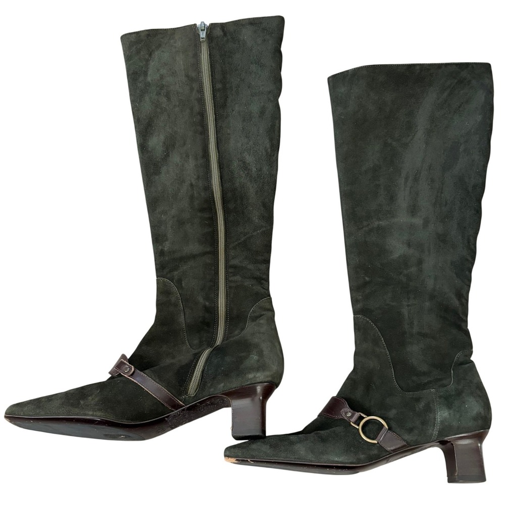 Cole Haan Suede Heeled Knee High Boots w/ Buckle‎ Sz 6 Green Made in Italy